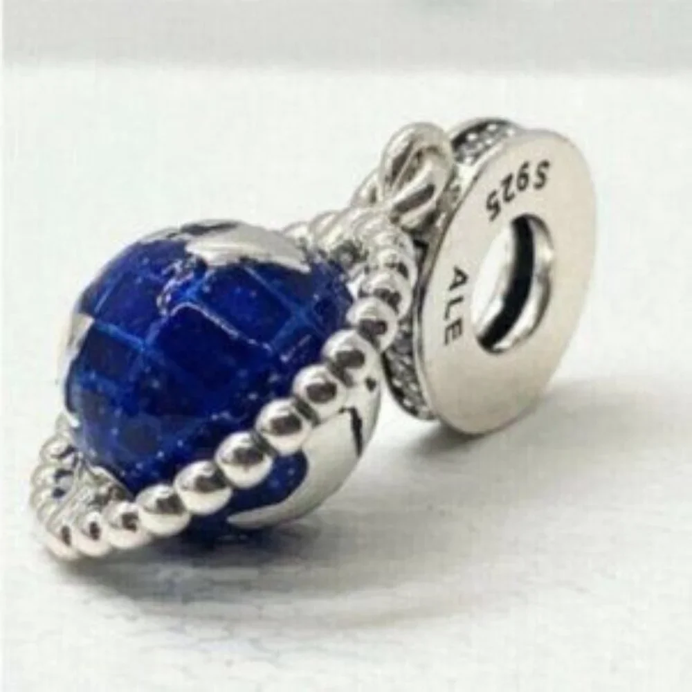 Authentic Pandora Charm Silver Blue Spinning Globe - Picture 3 of 5